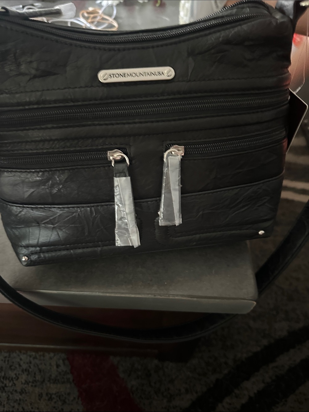 Stone Mountain Accessories Black Crossbody Messenger Bag with Silver Hardware